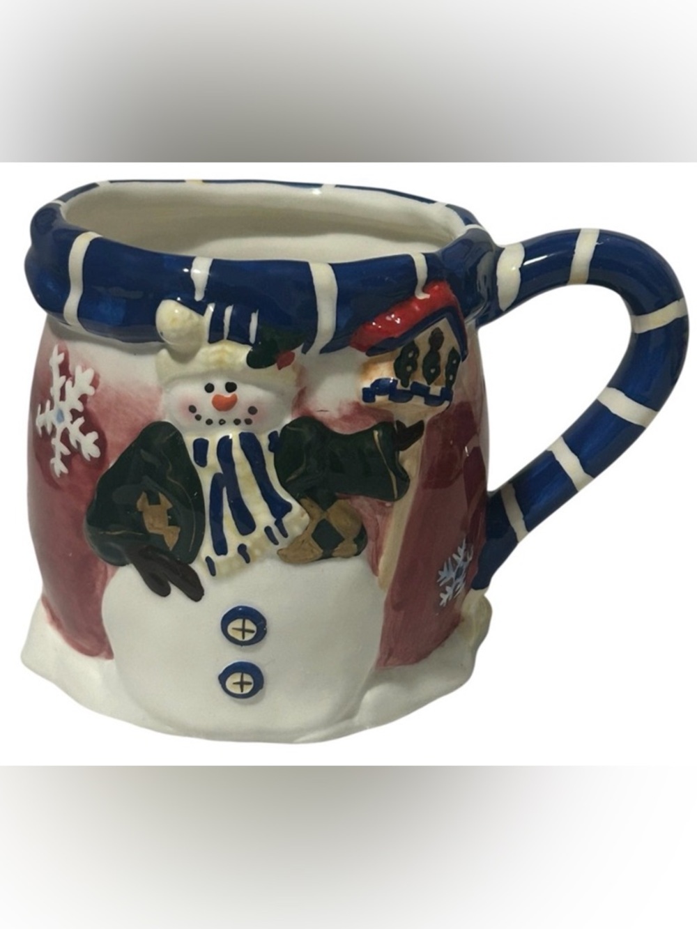 VINTAGE CERAMIC SNOWMAN MUG CHRISTMAS DECOR HOLIDAY JOY